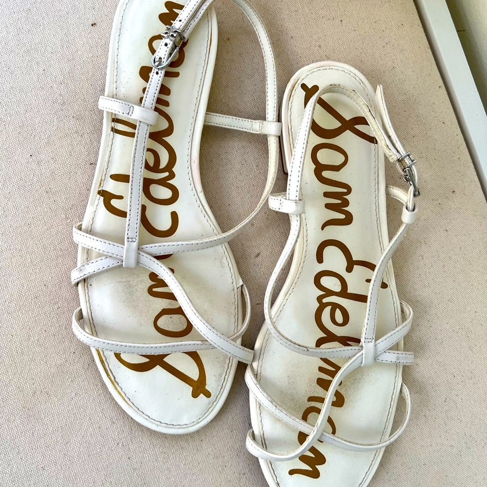 Women Sam Edelman White Strappy Flat Sandals 7.5
